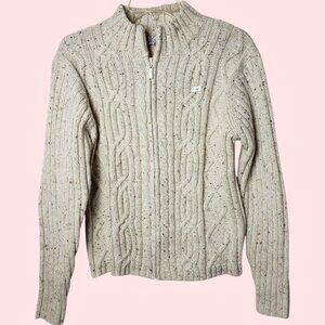 Dressbarn Womens Cable Knit Full-Zip Sweater Oatmeal Large